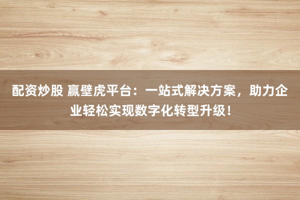 配资炒股 赢壁虎平台：一站式解决方案，助力企业轻松实现数字化转型升级！