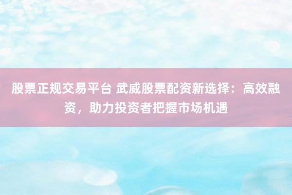 股票正规交易平台 武威股票配资新选择：高效融资，助力投资者把握市场机遇