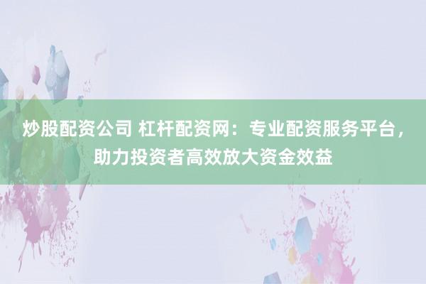 炒股配资公司 杠杆配资网：专业配资服务平台，助力投资者高效放大资金效益