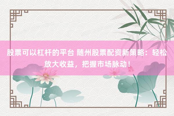 股票可以杠杆的平台 随州股票配资新策略：轻松放大收益，把握市场脉动！