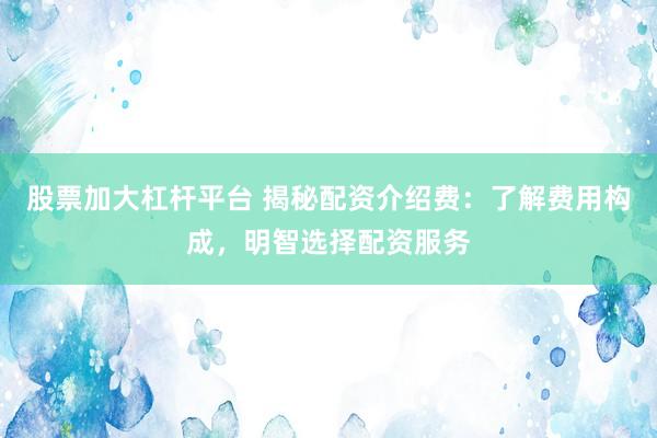 股票加大杠杆平台 揭秘配资介绍费：了解费用构成，明智选择配资服务