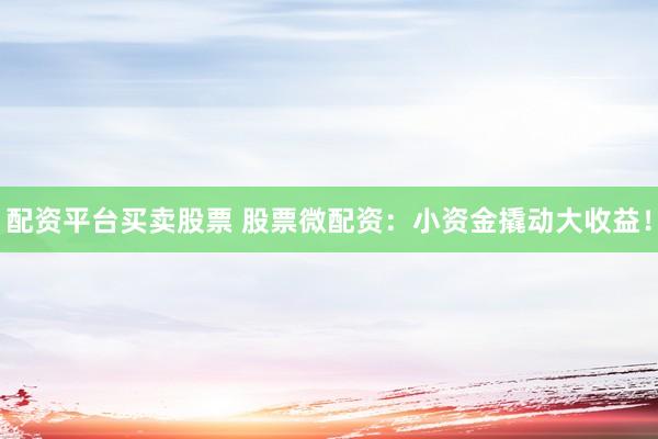 配资平台买卖股票 股票微配资：小资金撬动大收益！